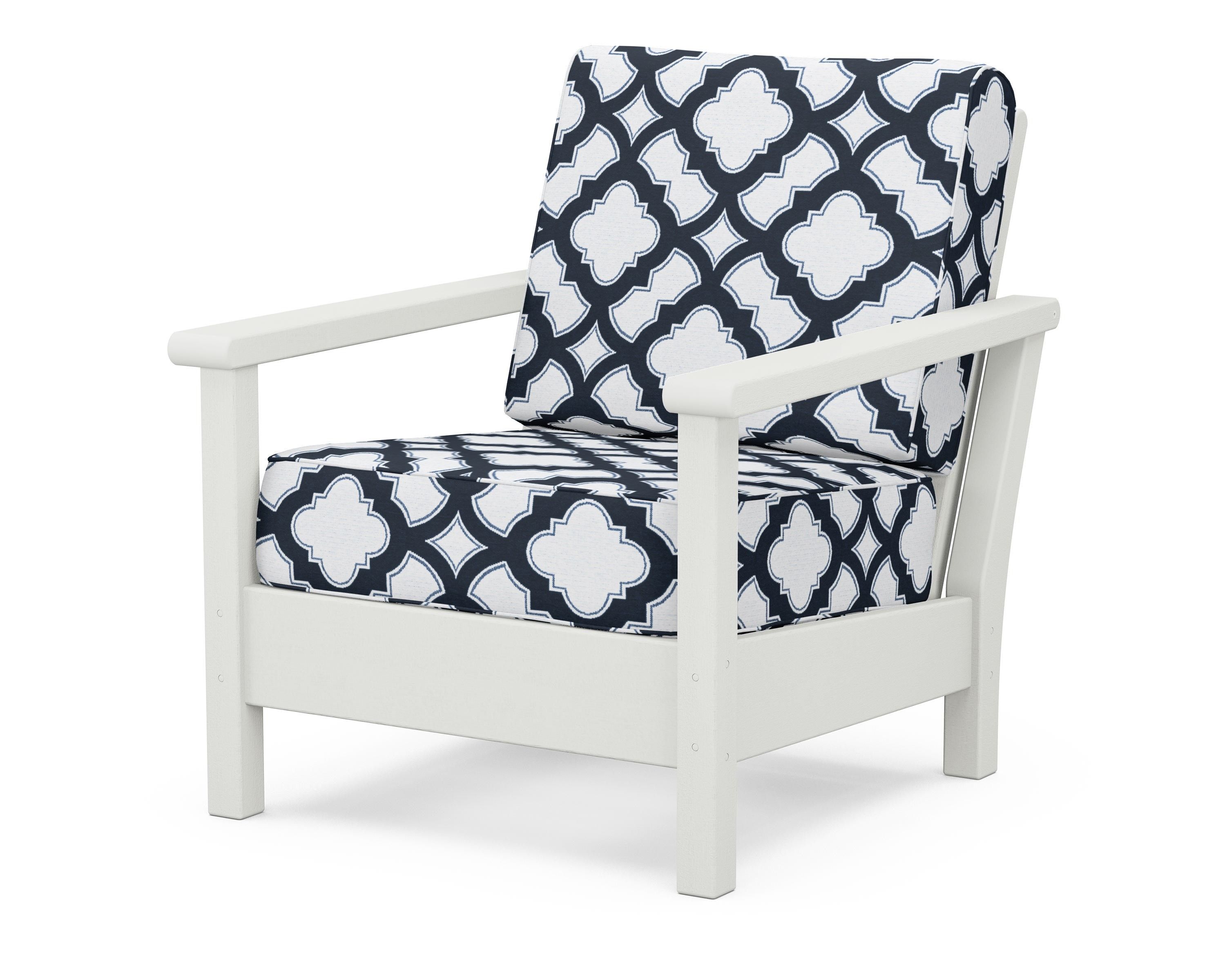 POLYWOOD® Harbour Deep Seating Chair in Vintage White / Trellis Marine Indigo