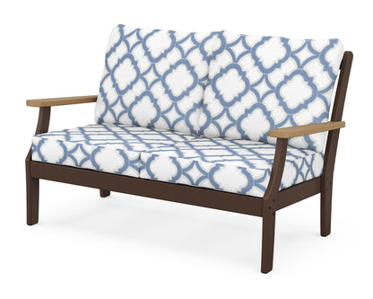 POLYWOOD® Braxton Deep Seating Loveseat in Mahogany / Natural / Trellis Sky Blue