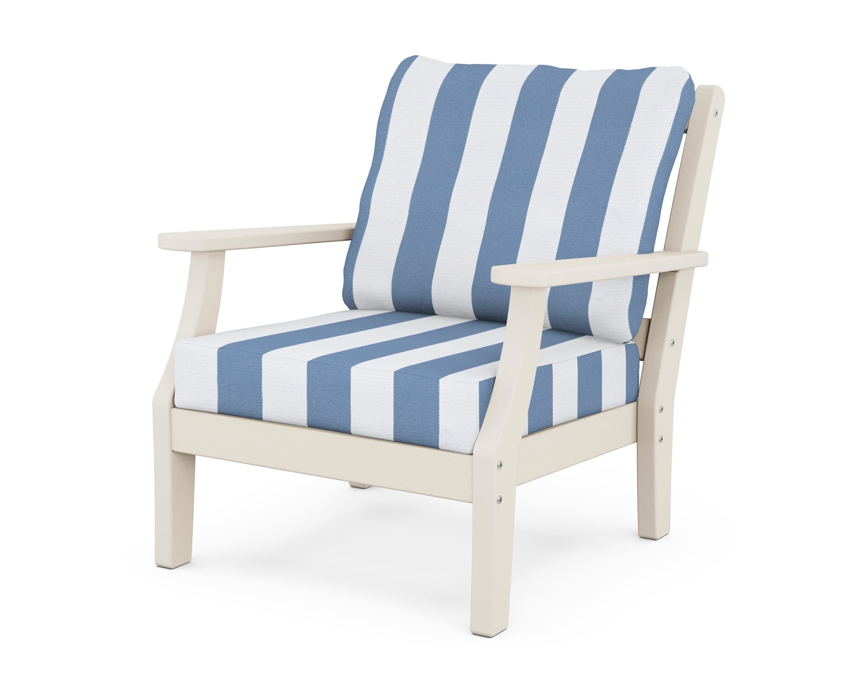 Martha Stewart by POLYWOOD® Chinoiserie Deep Seating Chair in Sand / Cabana Stripe Sky Blue