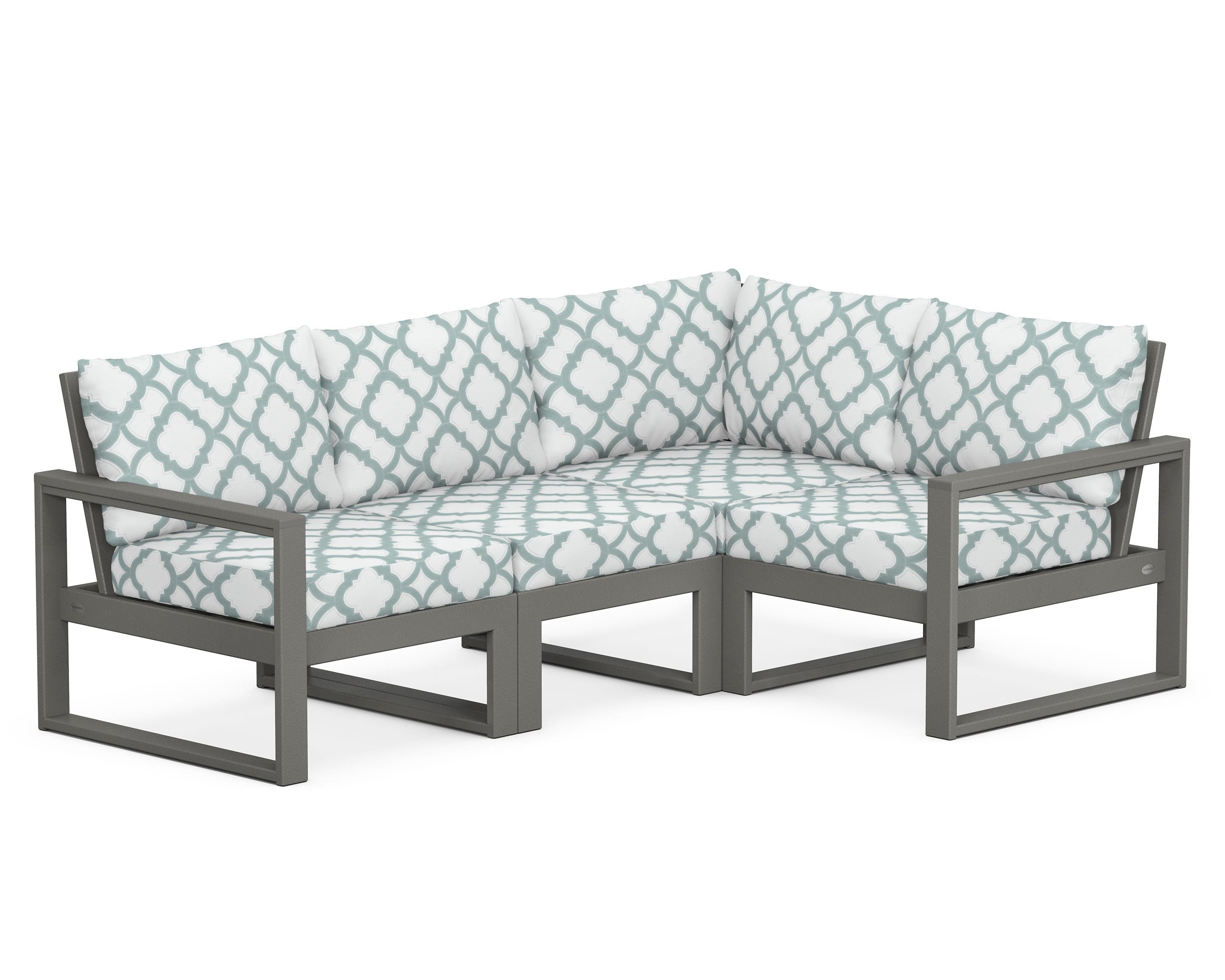 POLYWOOD® EDGE 4-Piece Modular Deep Seating Set in Slate Grey / Trellis Glacier Spa
