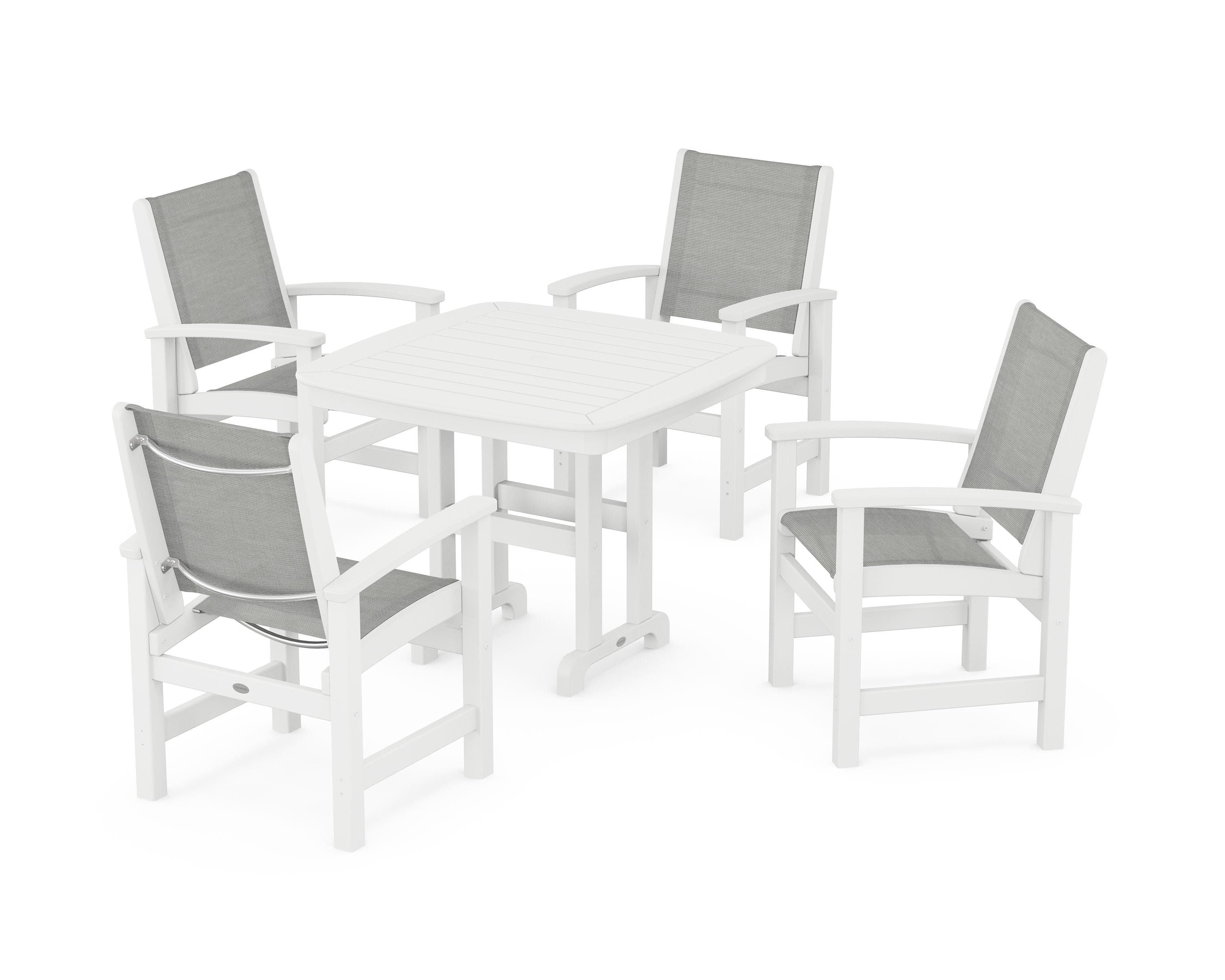 POLYWOOD® Coastal 5-Piece Dining Set in White / Metallic Sling