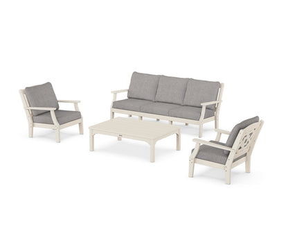 Martha Stewart by POLYWOOD® Chinoiserie 4-Piece Deep Seating Set with Sofa in Sand / Grey Mist