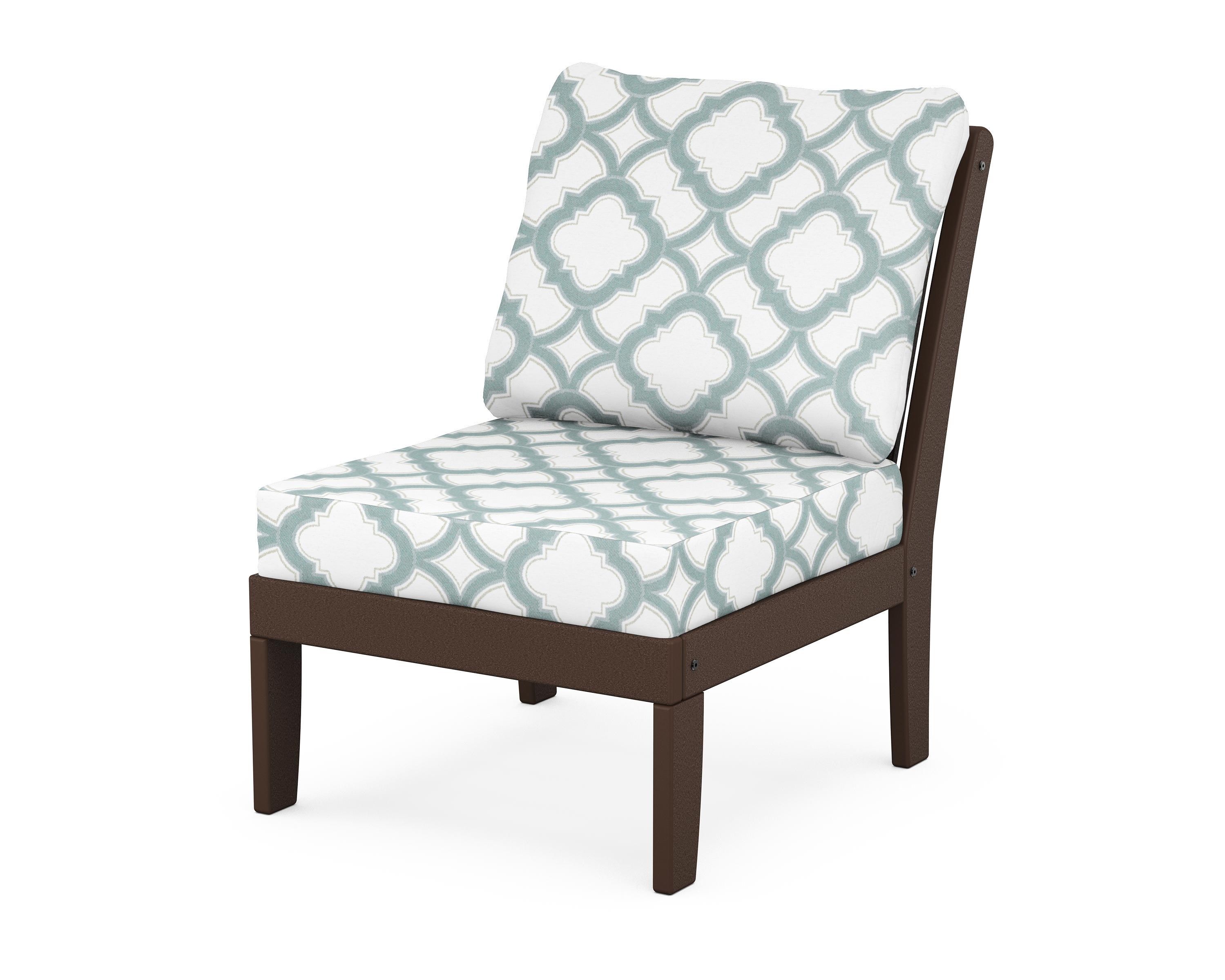POLYWOOD® Braxton Modular Armless Chair in Mahogany / Trellis Glacier Spa