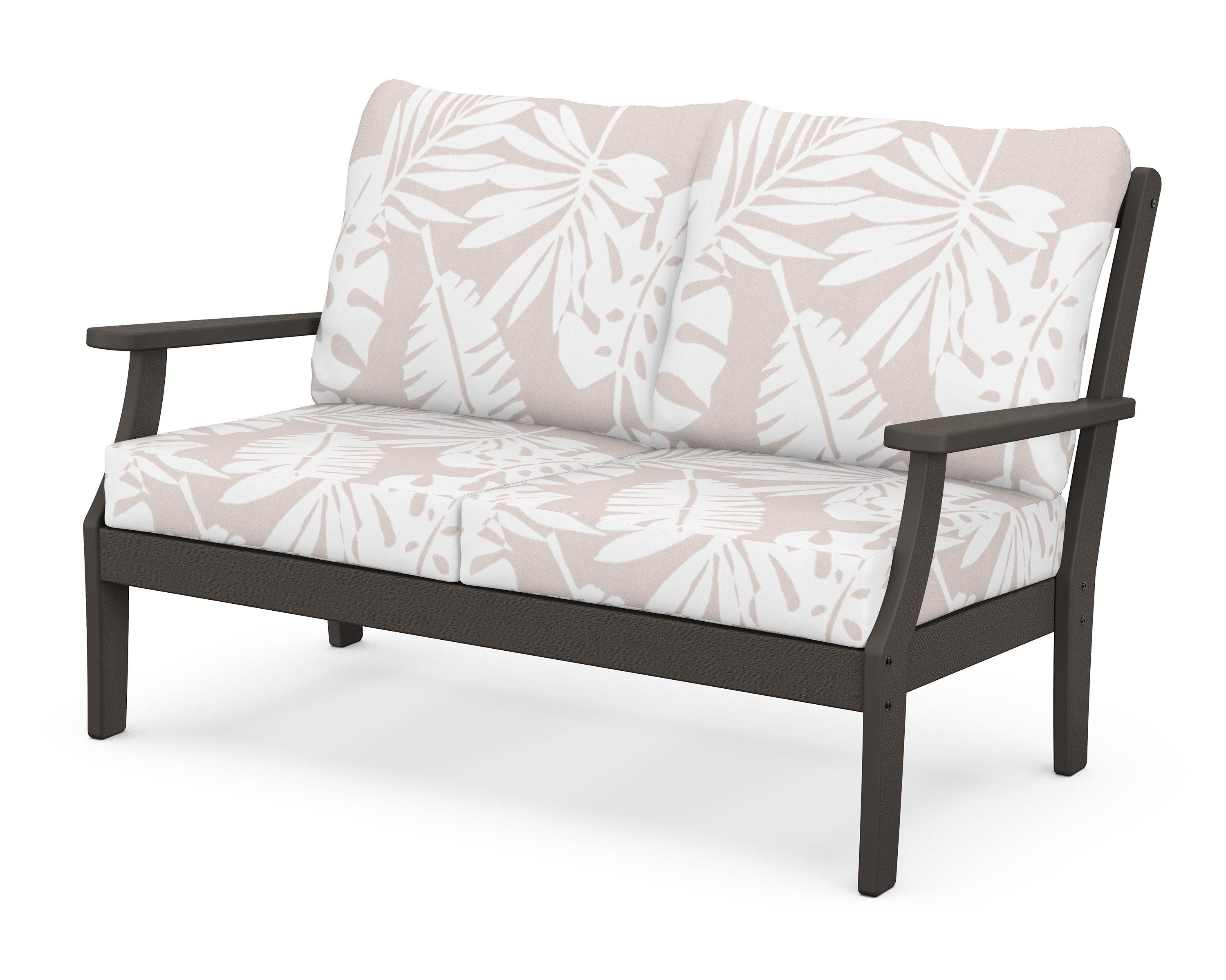 POLYWOOD® Braxton Deep Seating Loveseat in Vintage Coffee / Leaf Dune Burlap
