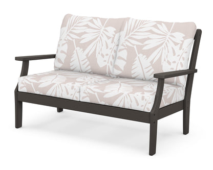 POLYWOOD® Braxton Deep Seating Loveseat in Vintage Coffee / Leaf Dune Burlap