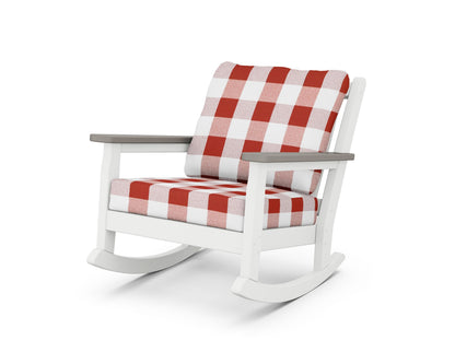 POLYWOOD® Chippendale Deep Seating Rocking Chair in White / Driftwood / Buffalo Plaid Crimson