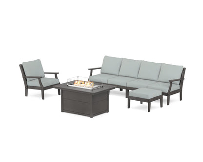 POLYWOOD® Braxton Sectional Lounge and Fire Pit Set in Vintage Coffee / Spa