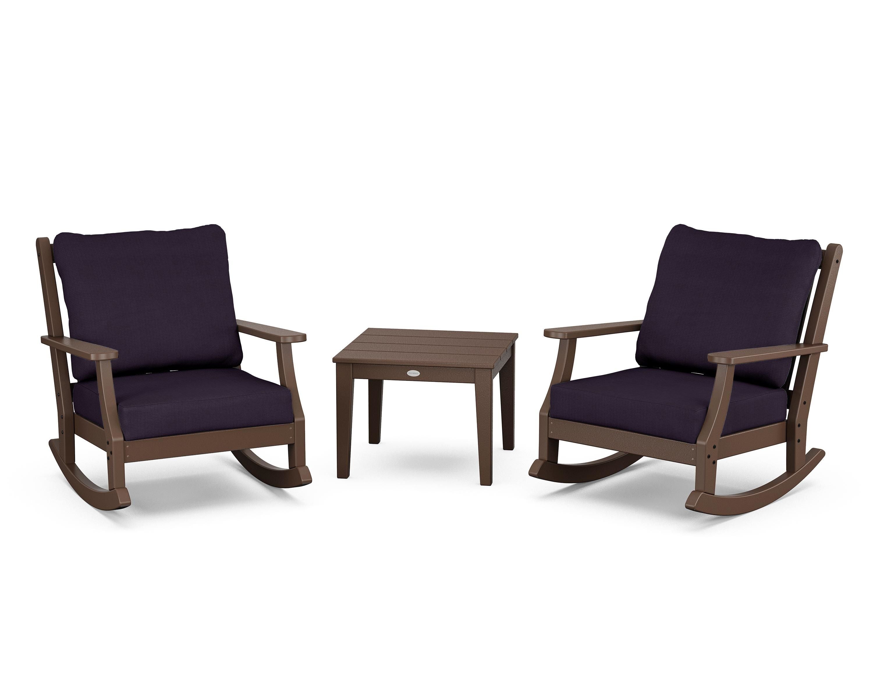 Country Living Wovendale 3-Piece Deep Seating Rocker Set in Mahogany / Navy Linen