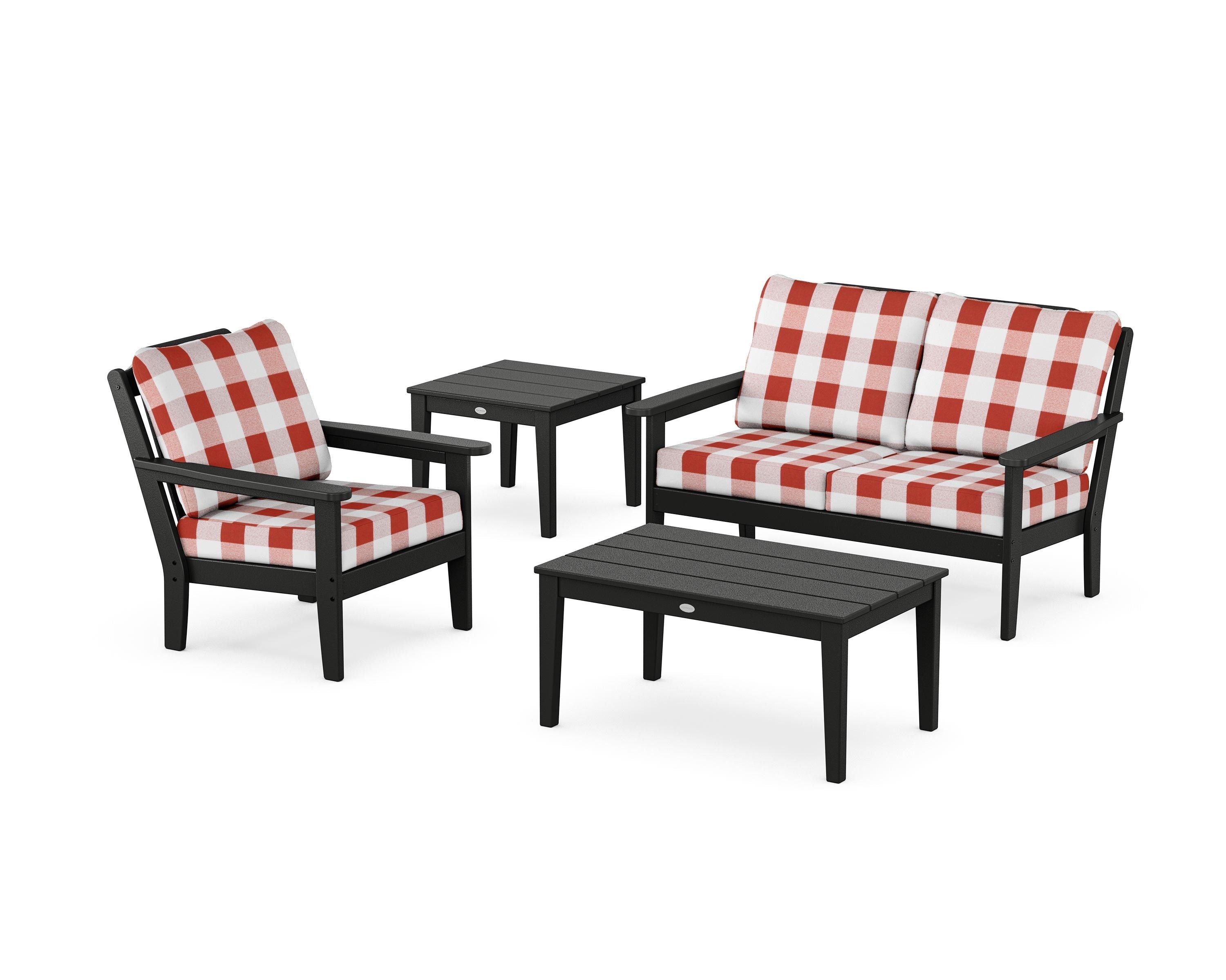 Country Living Wovendale 4-Piece Deep Seating Set in Black / Buffalo Plaid Crimson