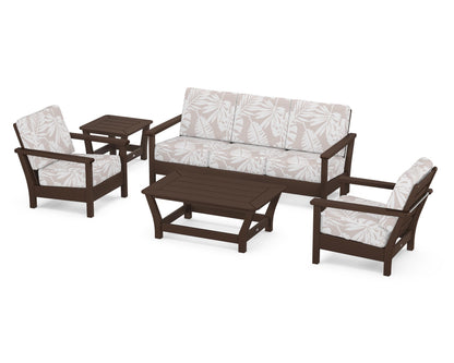 POLYWOOD® Harbour 5-Piece Deep Seating Set in Mahogany / Leaf Dune Burlap