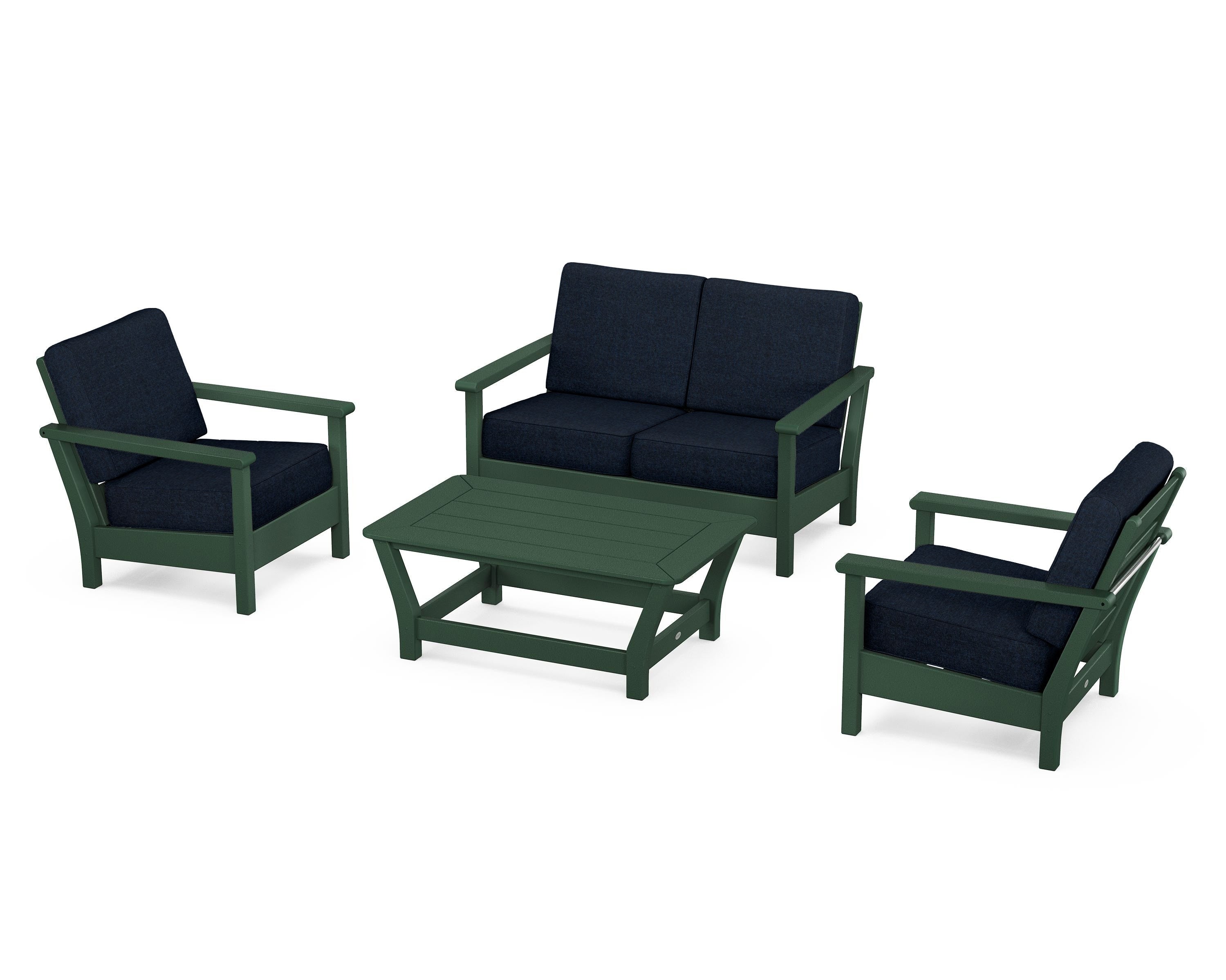 POLYWOOD® Harbour 4-Piece Deep Seating Set in Green / Marine Indigo
