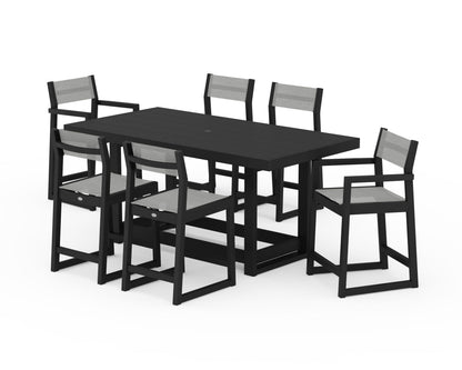 POLYWOOD® EDGE Sling 7-Piece Counter Table Set in Black / Metallic Sling