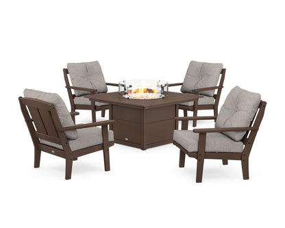 POLYWOOD® Mission 5-Piece Deep Seating Set with Fire Pit Table in Mahogany / Weathered Tweed