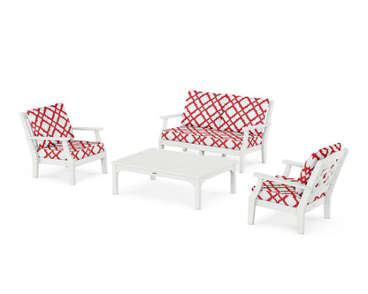 Martha Stewart by POLYWOOD® Chinoiserie 4-Piece Deep Seating Set with Loveseat in White / Trellis Crimson