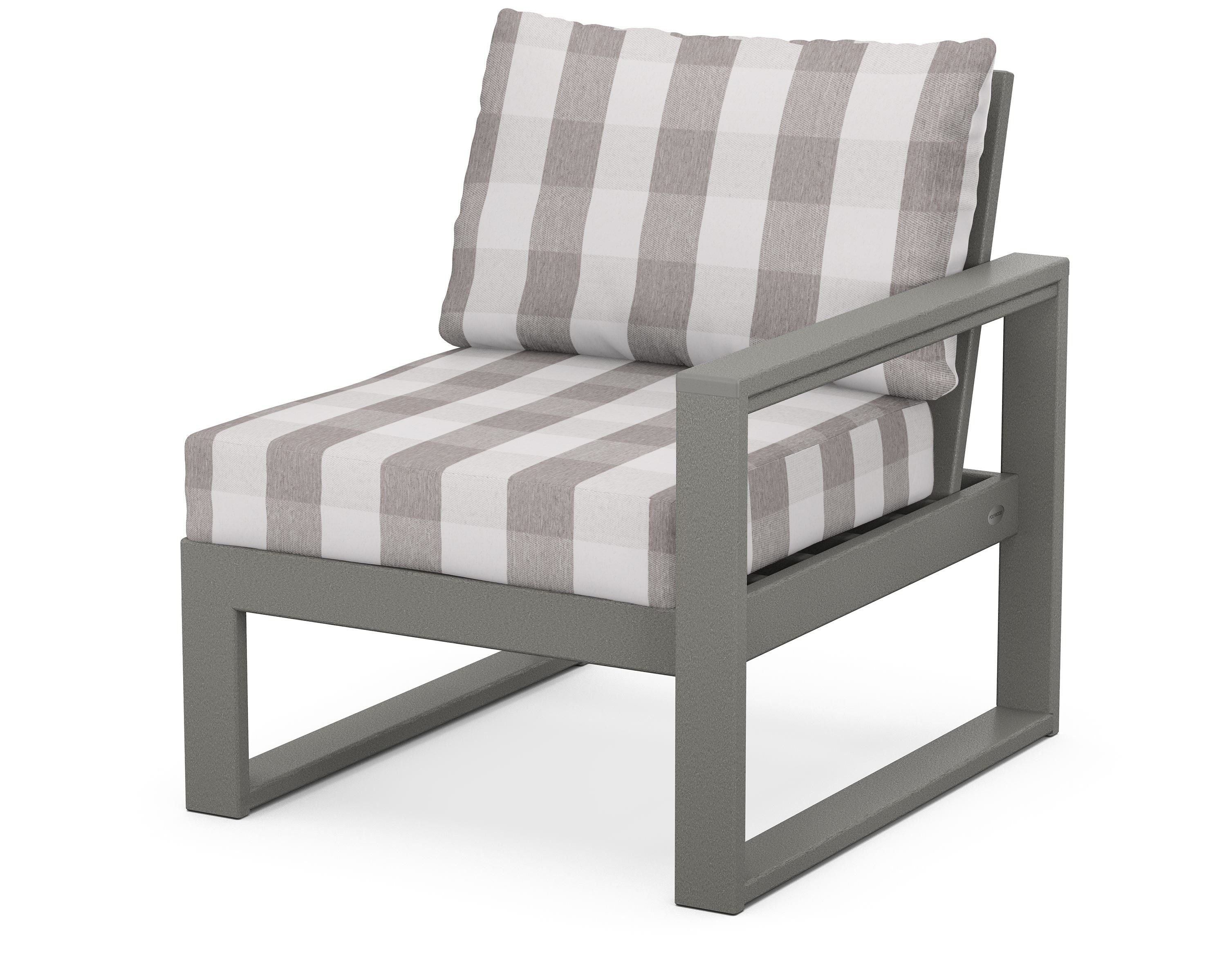 POLYWOOD® EDGE Modular Right Arm Chair in Slate Grey / Buffalo Plaid Grey Mist