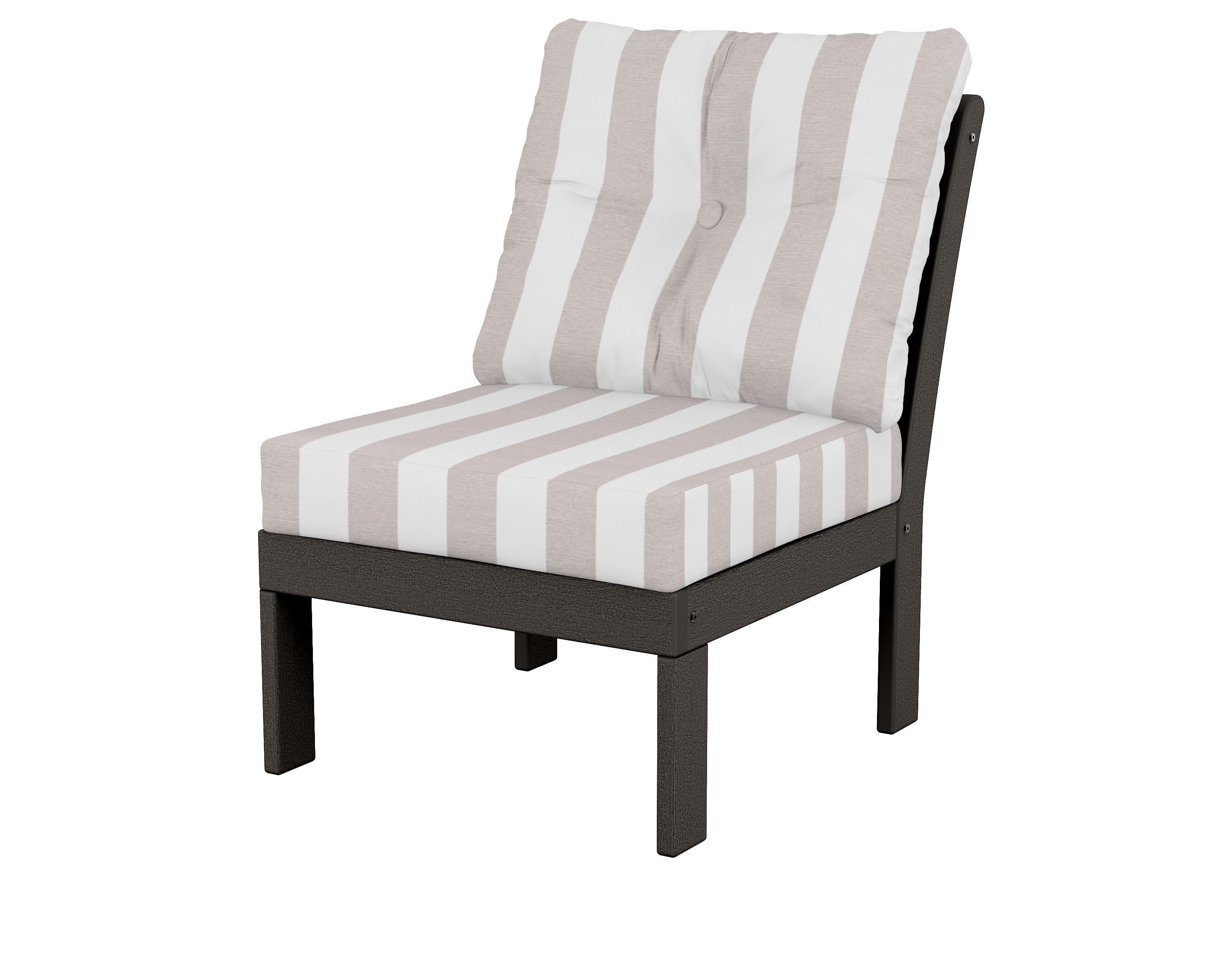 POLYWOOD® Vineyard Modular Armless Chair in Vintage Coffee / Cabana Stripe Dune Burlap