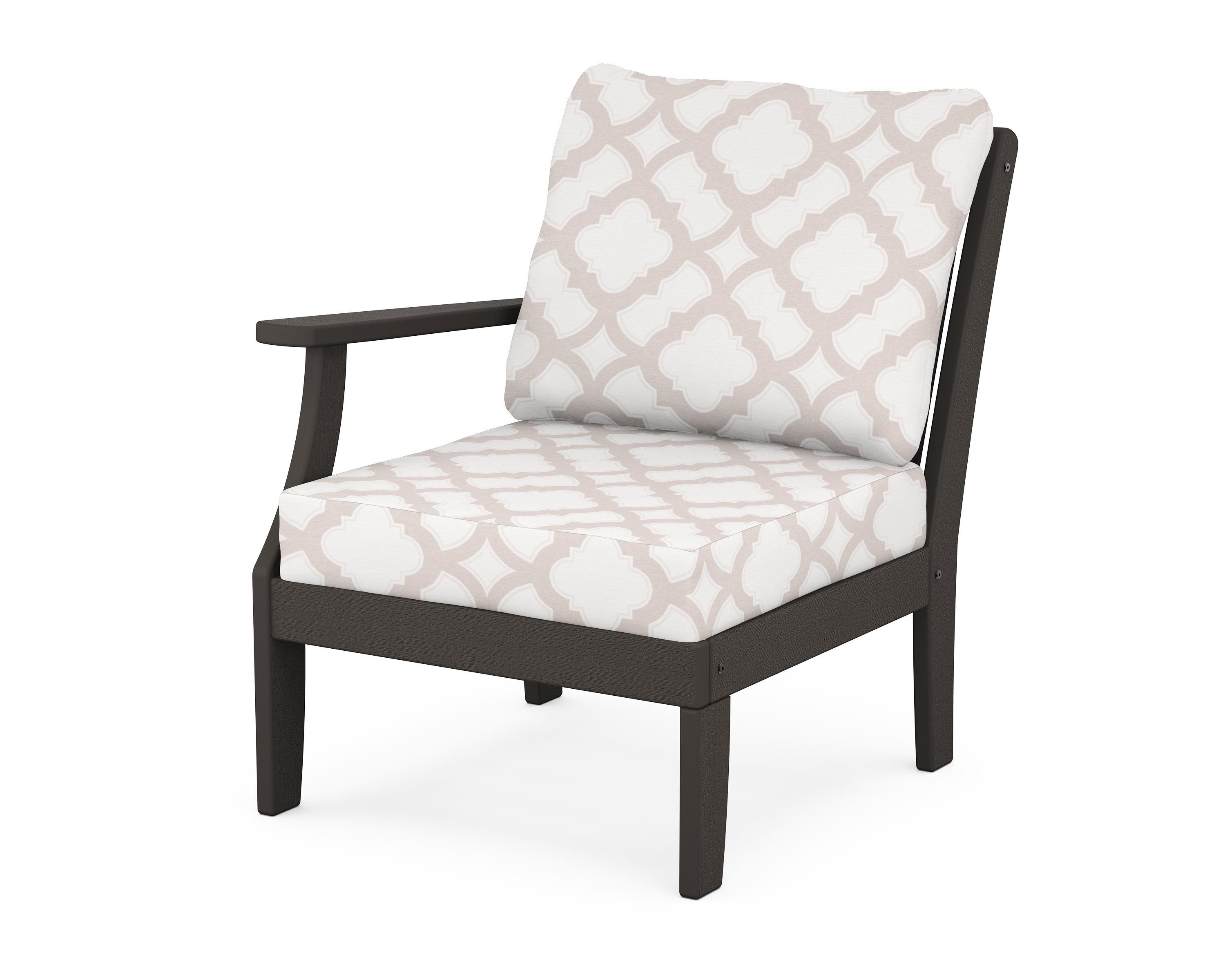 POLYWOOD® Braxton Modular Left Arm Chair in Vintage Coffee / Trellis Dune Burlap