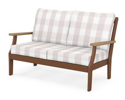 POLYWOOD® Braxton Deep Seating Loveseat in Teak / Natural / Buffalo Plaid Dune Burlap