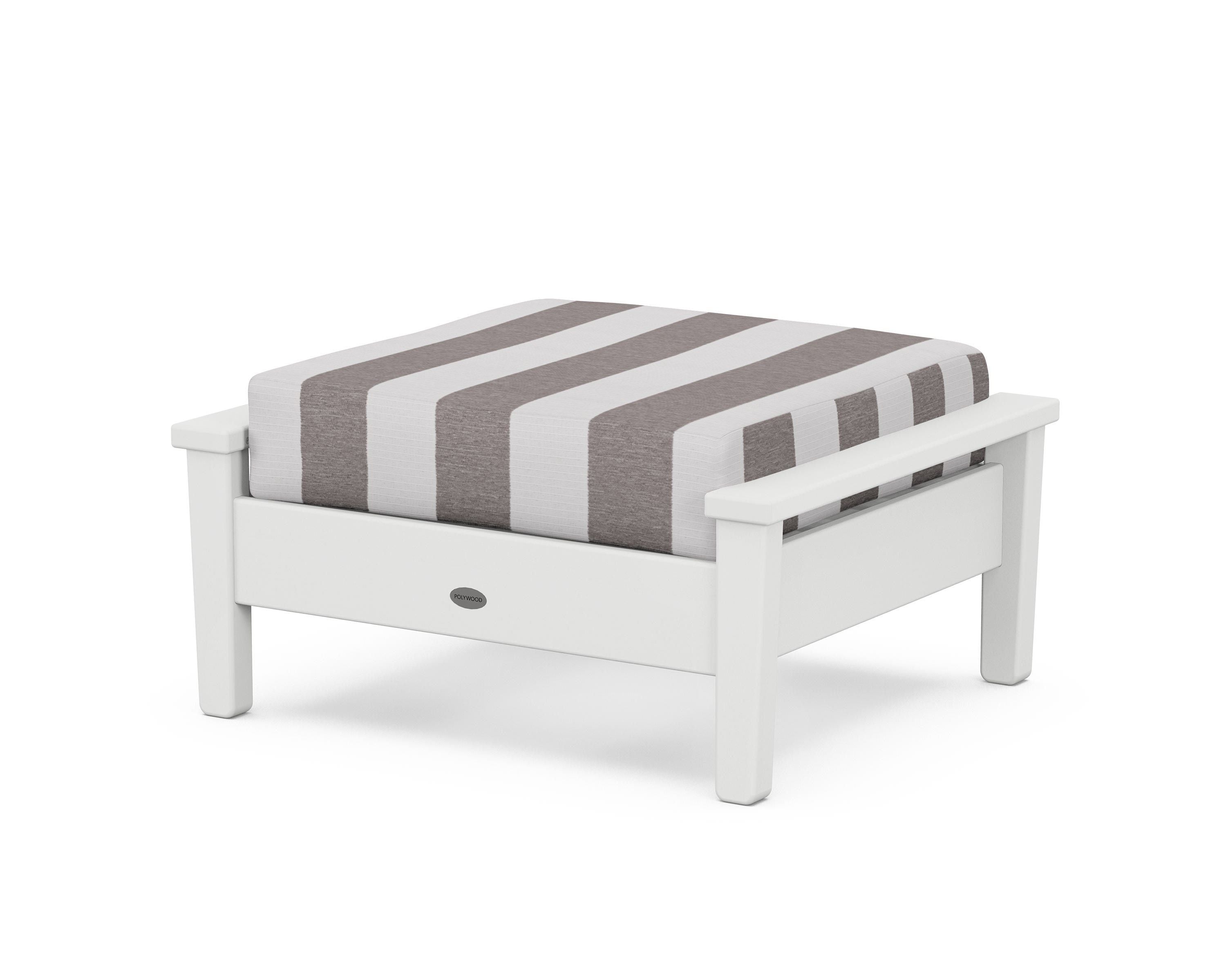 POLYWOOD® Prescott Deep Seating Ottoman in White / Cabana Stripe Grey Mist