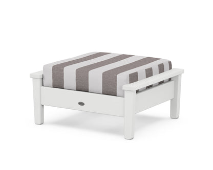 POLYWOOD® Prescott Deep Seating Ottoman in White / Cabana Stripe Grey Mist