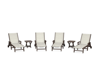 POLYWOOD® Coastal Chaise 6-Piece Set with Wheels in Mahogany / Parchment Sling