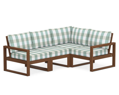 POLYWOOD® EDGE 4-Piece Modular Deep Seating Set in Teak / Buffalo Plaid Glacier Spa