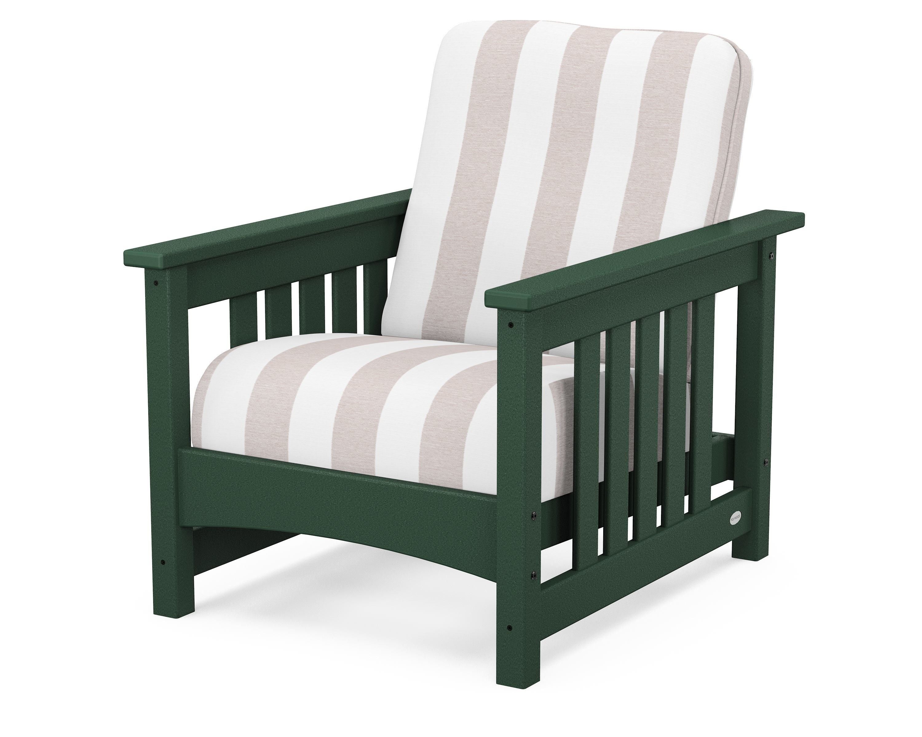 POLYWOOD® Club Mission Chair in Green / Cabana Stripe Dune Burlap