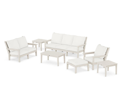 POLYWOOD® Chippendale 7-Piece Deep Seating Set in Sand / Natural Linen