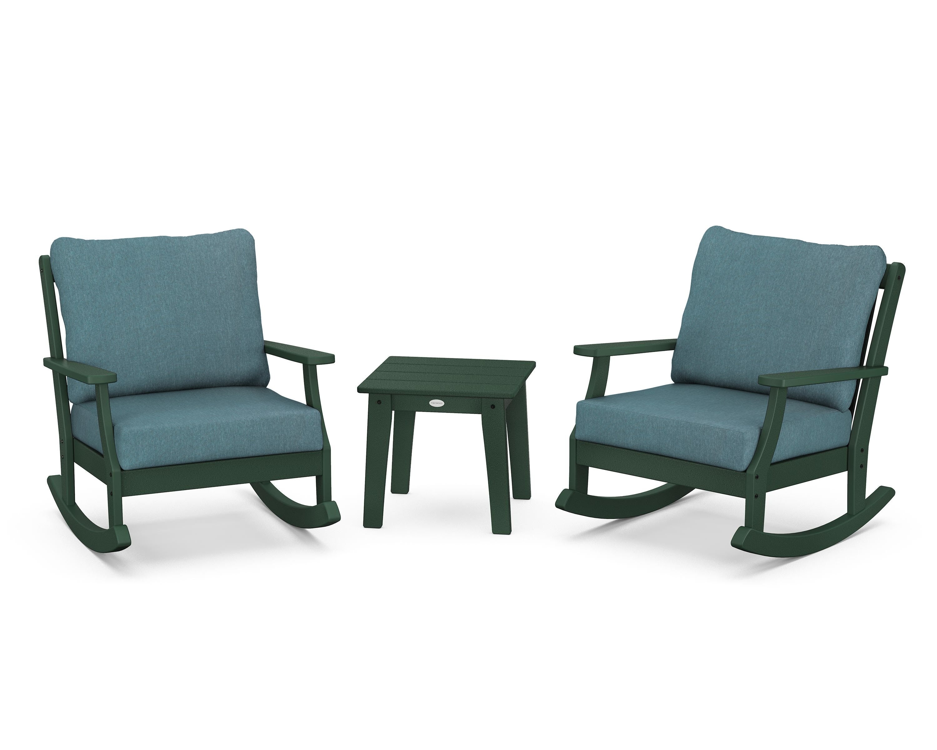 POLYWOOD® Braxton 3-Piece Deep Seating Rocker Set in Green / Ocean Teal