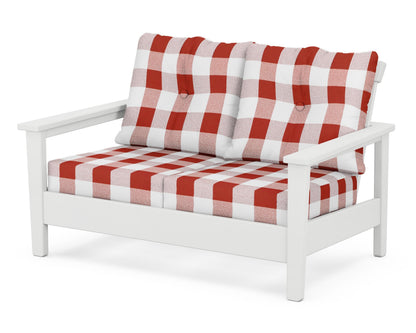 POLYWOOD® Prescott Deep Seating Loveseat in White / Buffalo Plaid Crimson