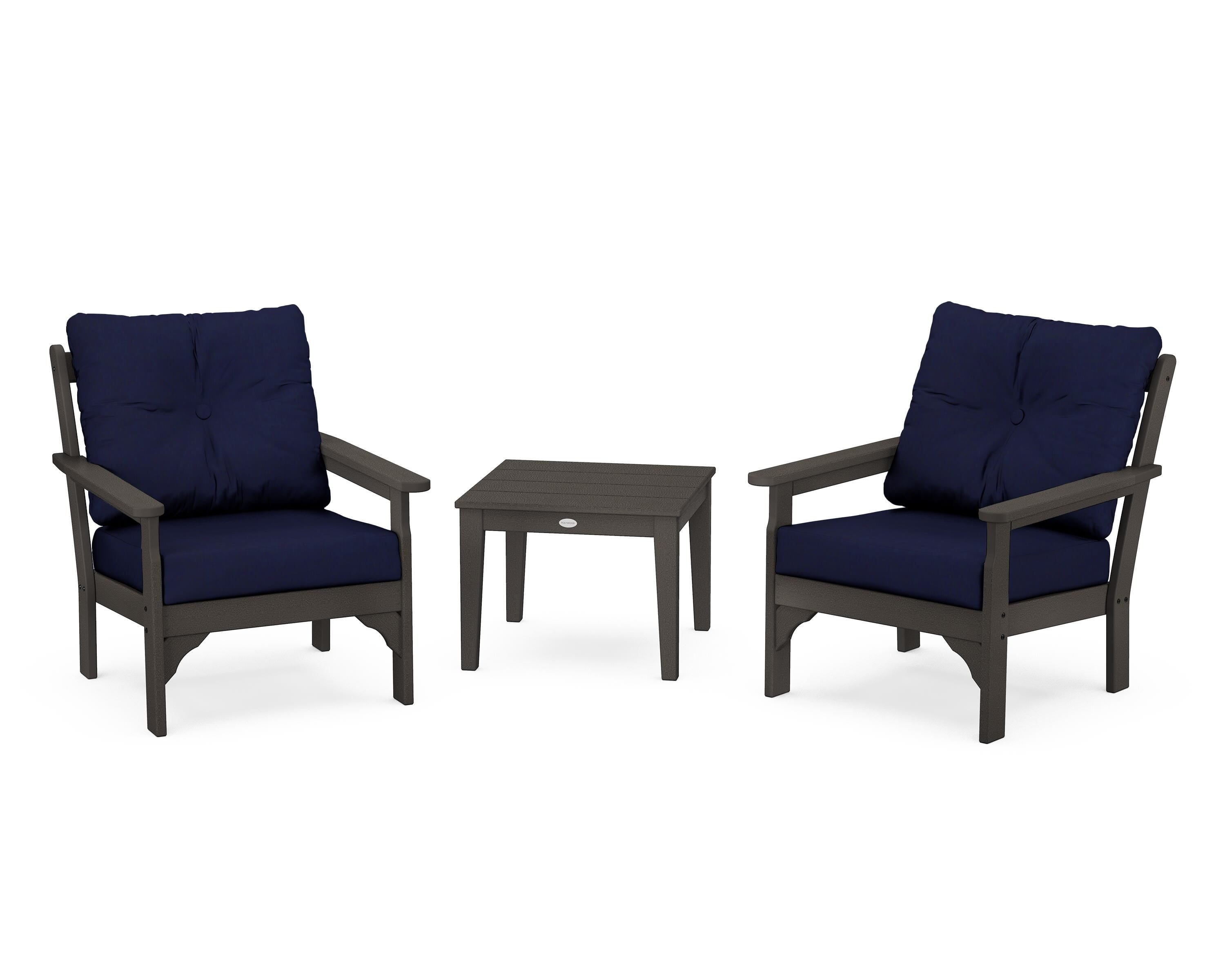 POLYWOOD® Vineyard 3-Piece Deep Seating Set in Vintage Coffee / Navy