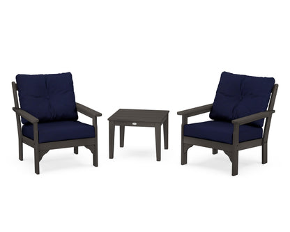 POLYWOOD® Vineyard 3-Piece Deep Seating Set in Vintage Coffee / Navy