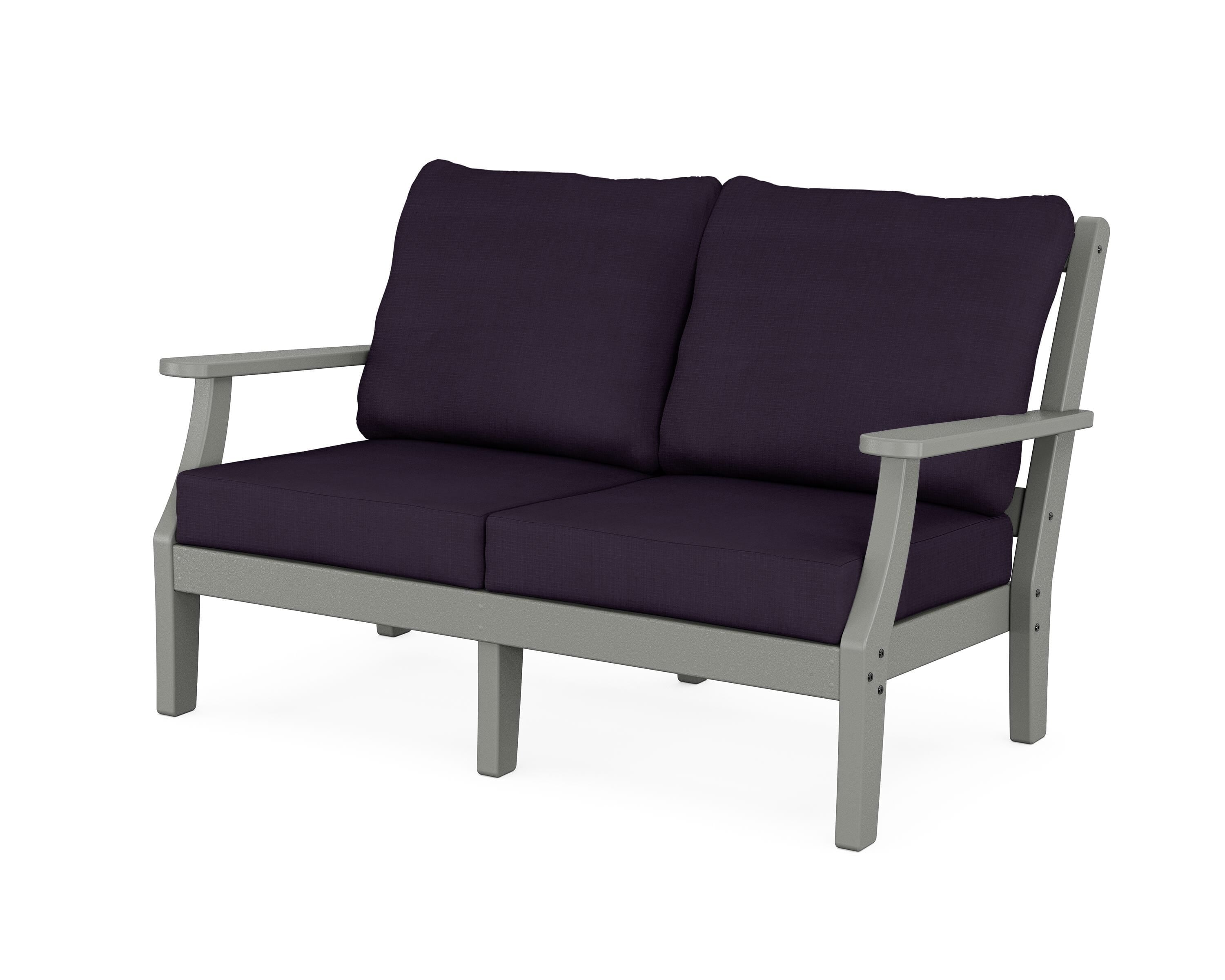 Martha Stewart by POLYWOOD® Chinoiserie Deep Seating Loveseat in Slate Grey / Navy Linen