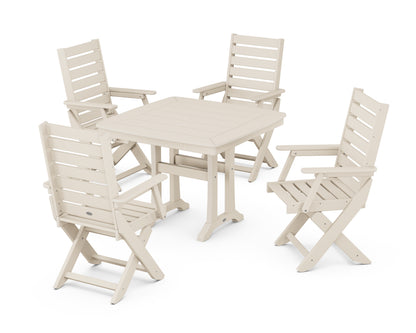 POLYWOOD® Captain Folding Chair 5-Piece Dining Set with Trestle Legs in Sand