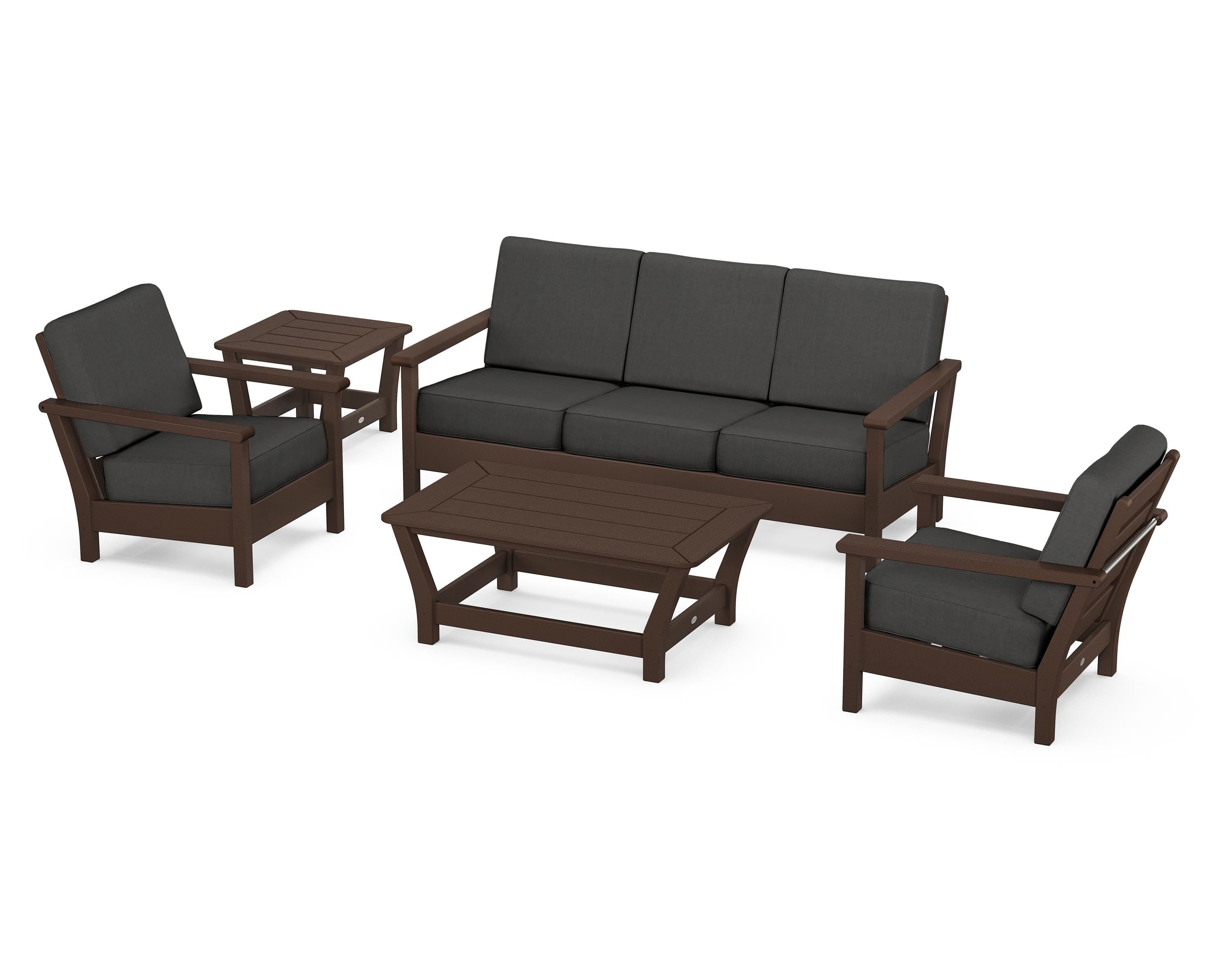 POLYWOOD® Harbour 5-Piece Deep Seating Set in Mahogany / Spectrum Carbon