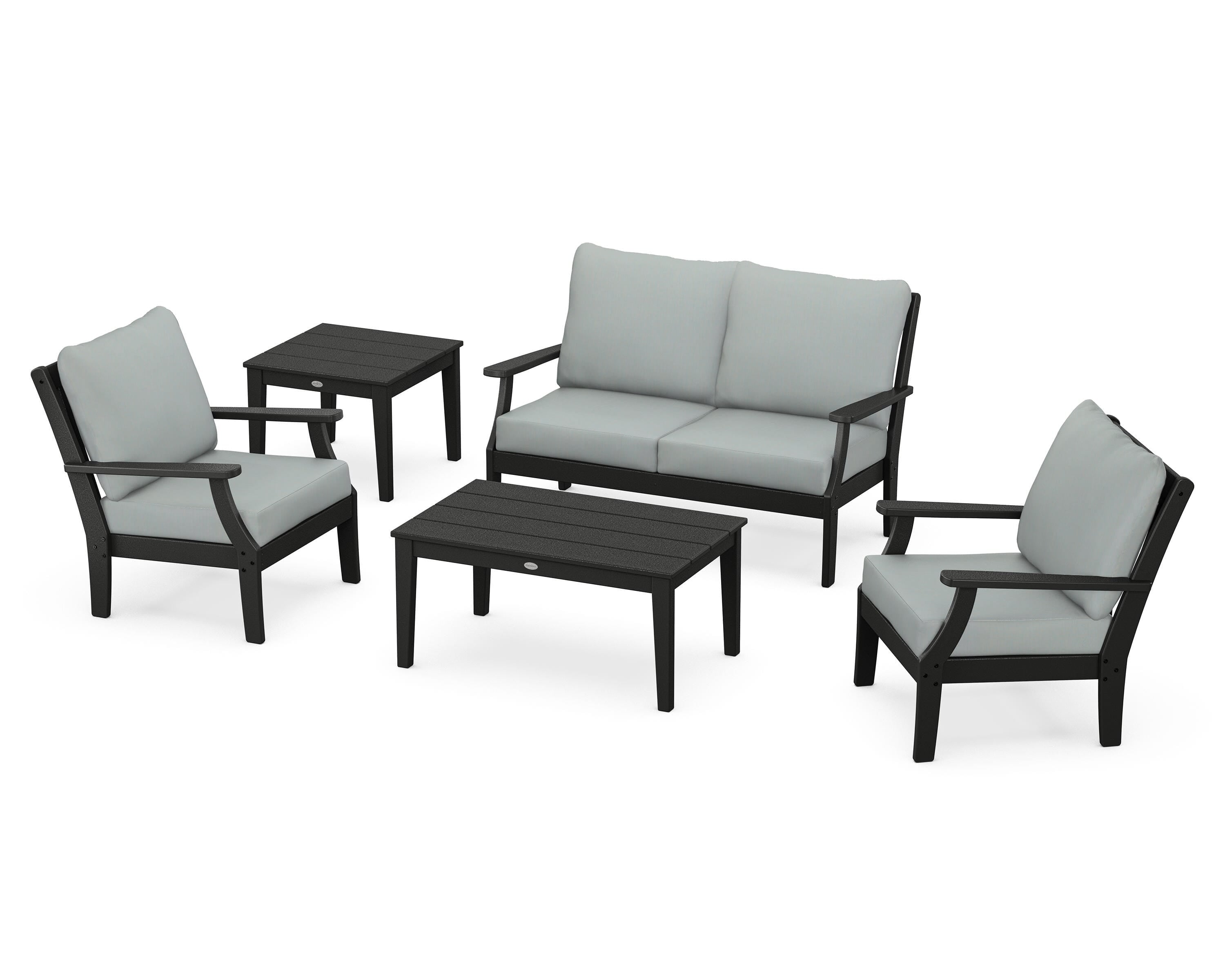 POLYWOOD® Braxton 5-Piece Deep Seating Set in Black / Spa
