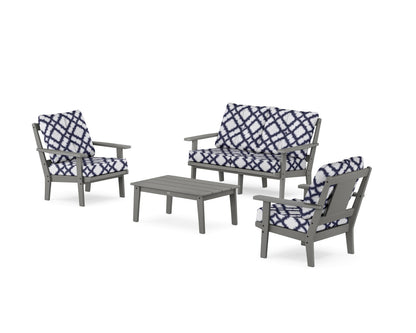 POLYWOOD® Prairie 4-Piece Deep Seating Set with Loveseat in Slate Grey / Trellis Navy