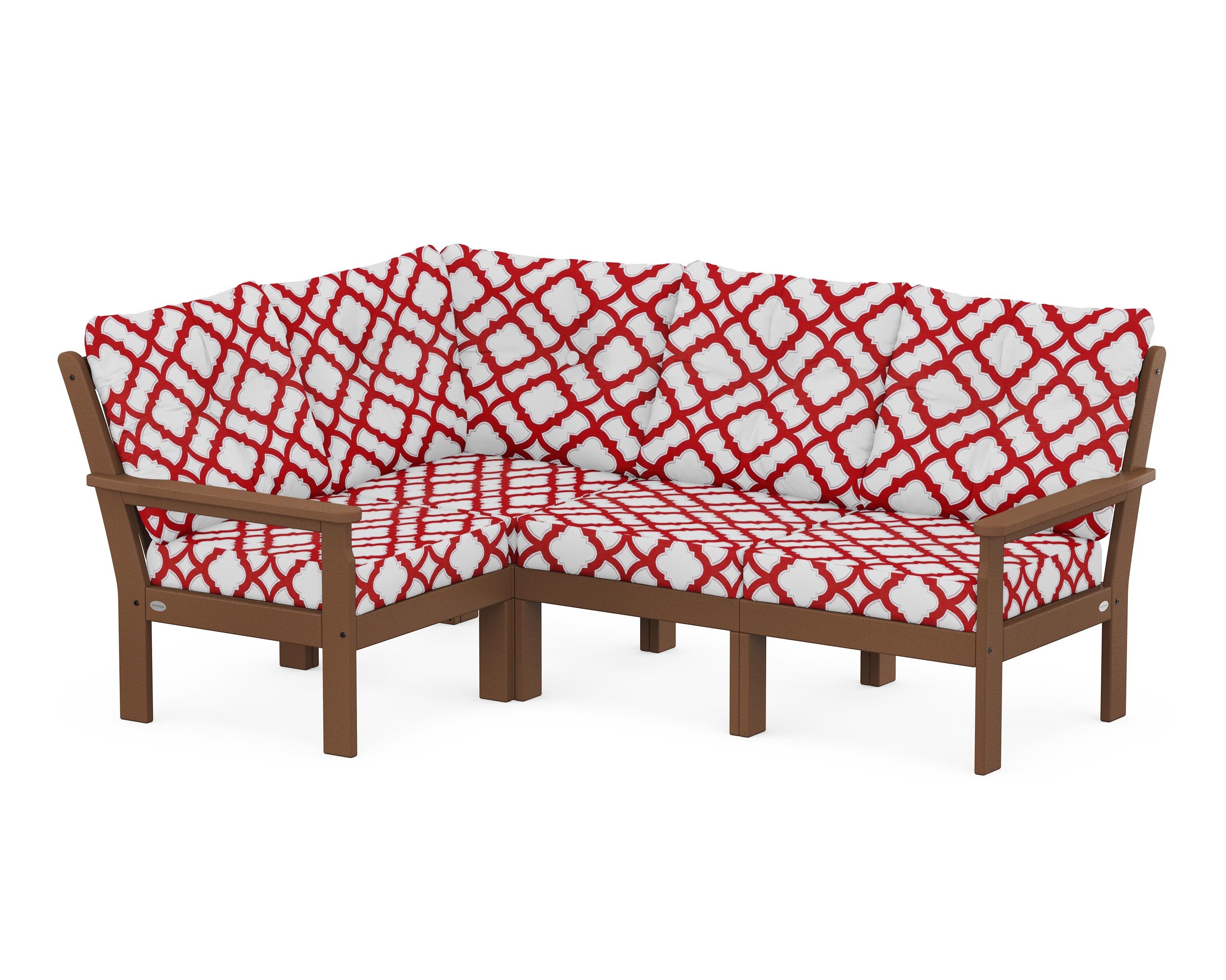 POLYWOOD® Vineyard 4-Piece Sectional in Teak / Trellis Crimson