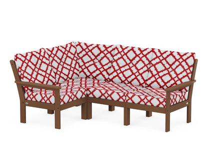 POLYWOOD® Vineyard 4-Piece Sectional in Teak / Trellis Crimson