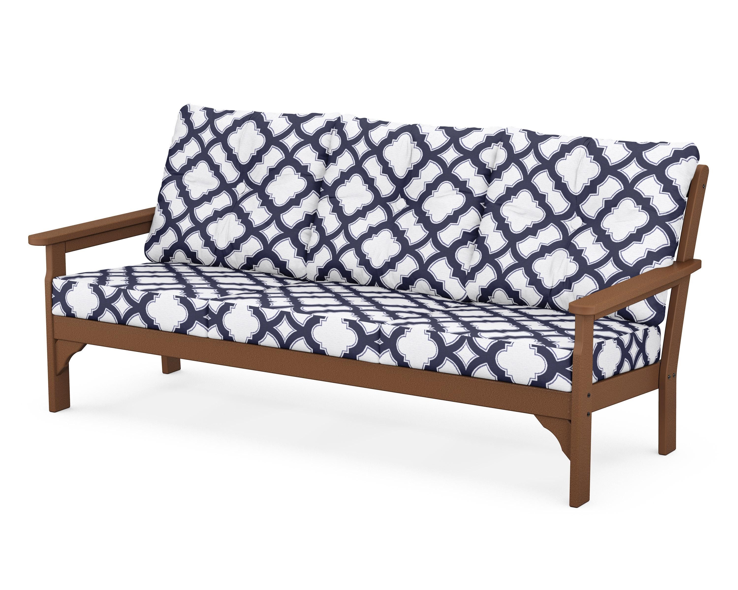 POLYWOOD® Vineyard Deep Seating Sofa in Teak / Trellis Navy