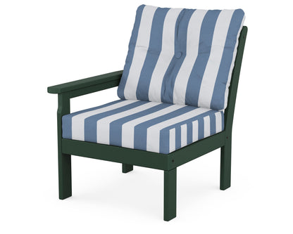 POLYWOOD® Vineyard Modular Left Arm Chair in Green / Cabana Stripe Sky Blue