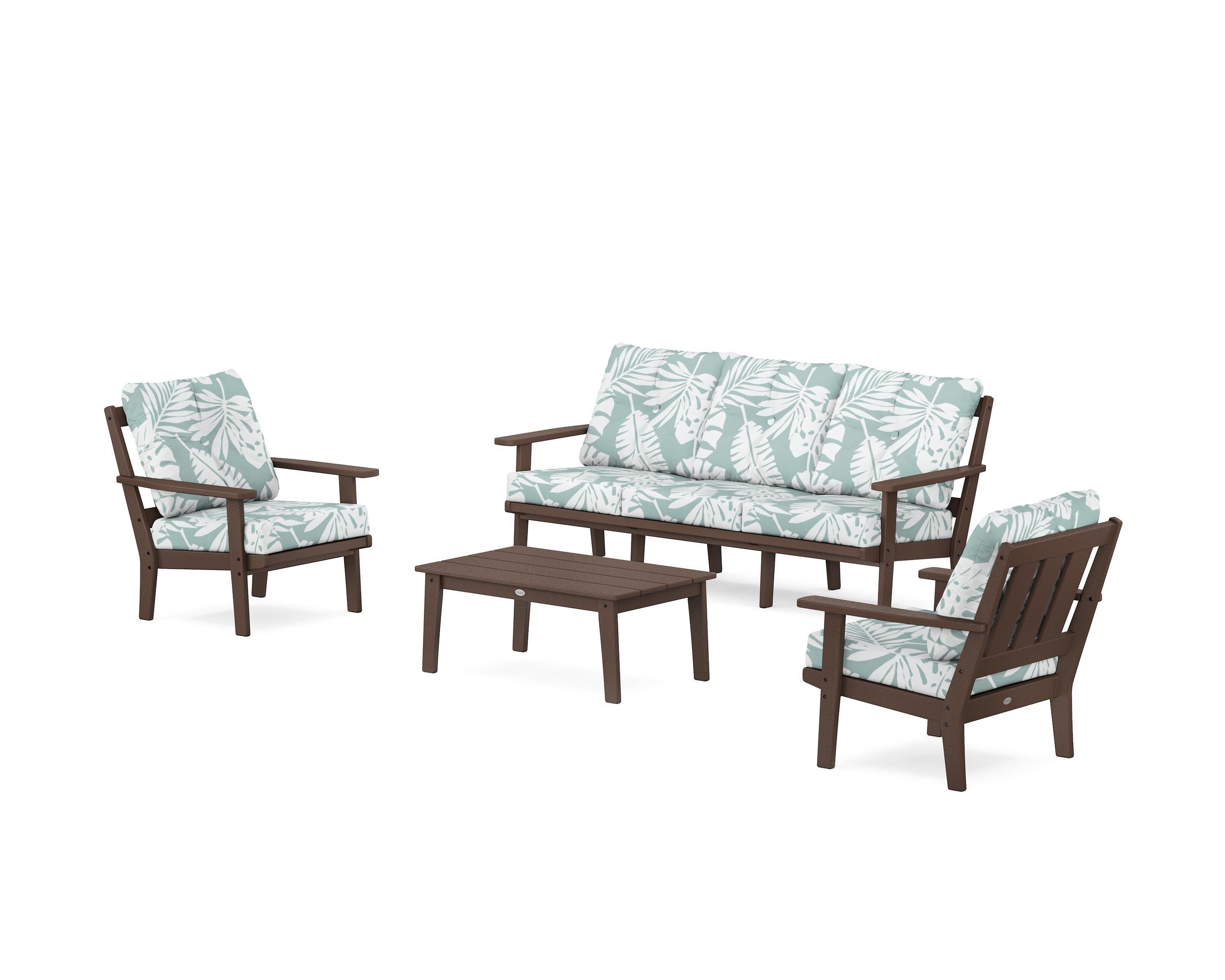 POLYWOOD® Oxford 4-Piece Deep Seating Set with Sofa in Mahogany / Leaf Glacier Spa