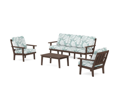 POLYWOOD® Oxford 4-Piece Deep Seating Set with Sofa in Mahogany / Leaf Glacier Spa