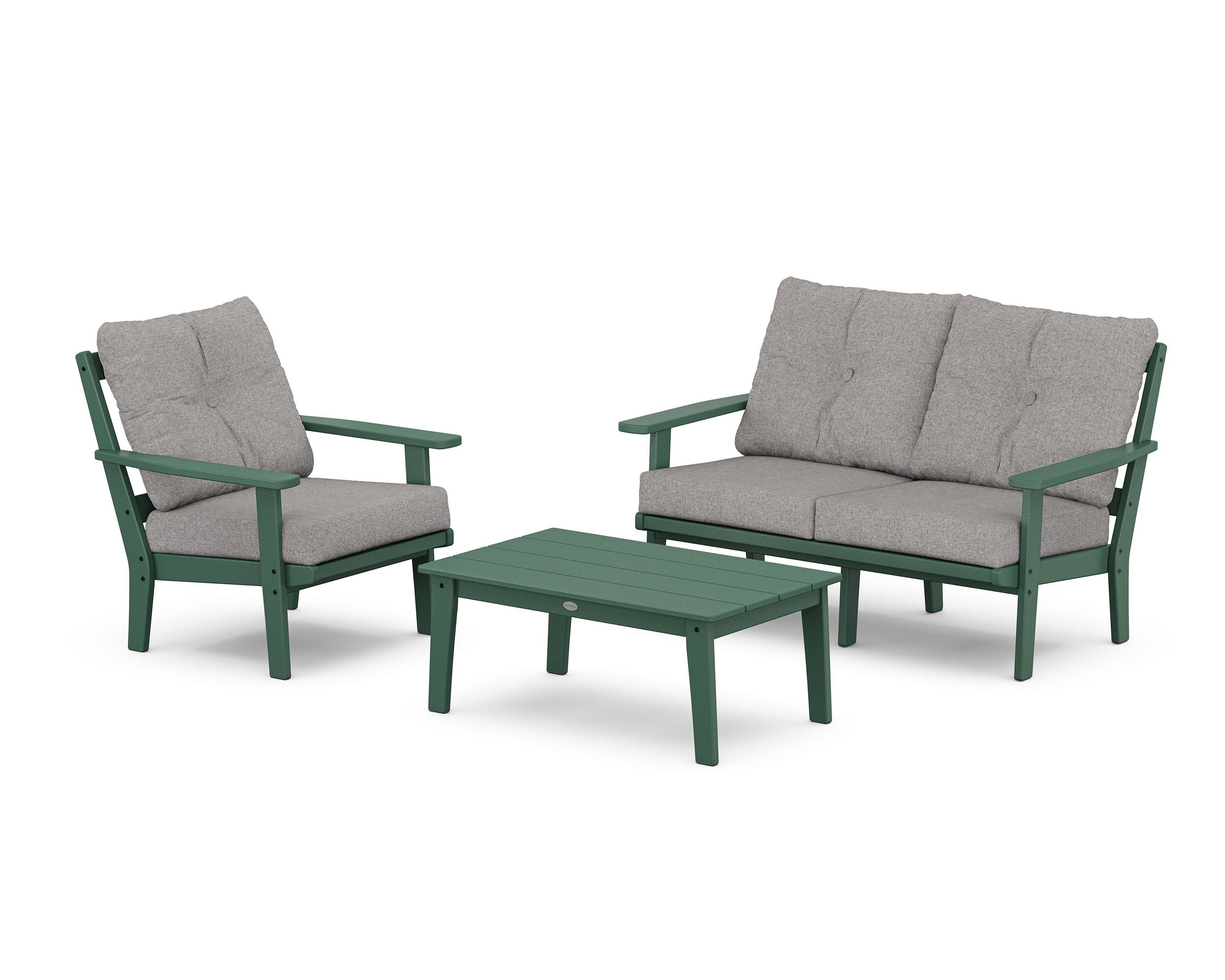 POLYWOOD® Prairie 3-Piece Deep Seating Set with Loveseat in Green / Grey Mist