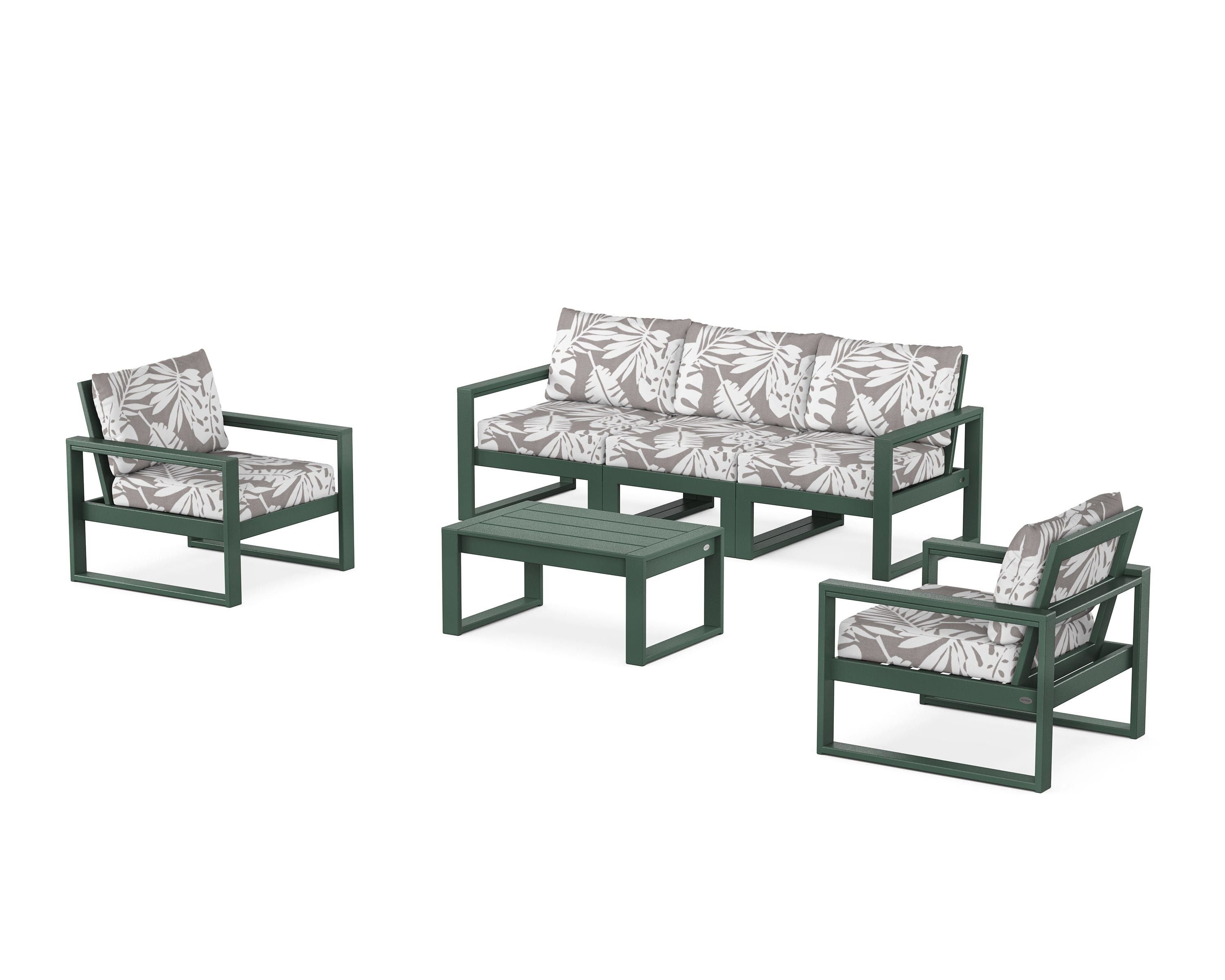 POLYWOOD® EDGE Sectional 4-Piece Deep Seating Set with Sofa in Green / Leaf Grey Mist