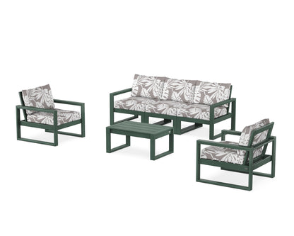 POLYWOOD® EDGE Sectional 4-Piece Deep Seating Set with Sofa in Green / Leaf Grey Mist