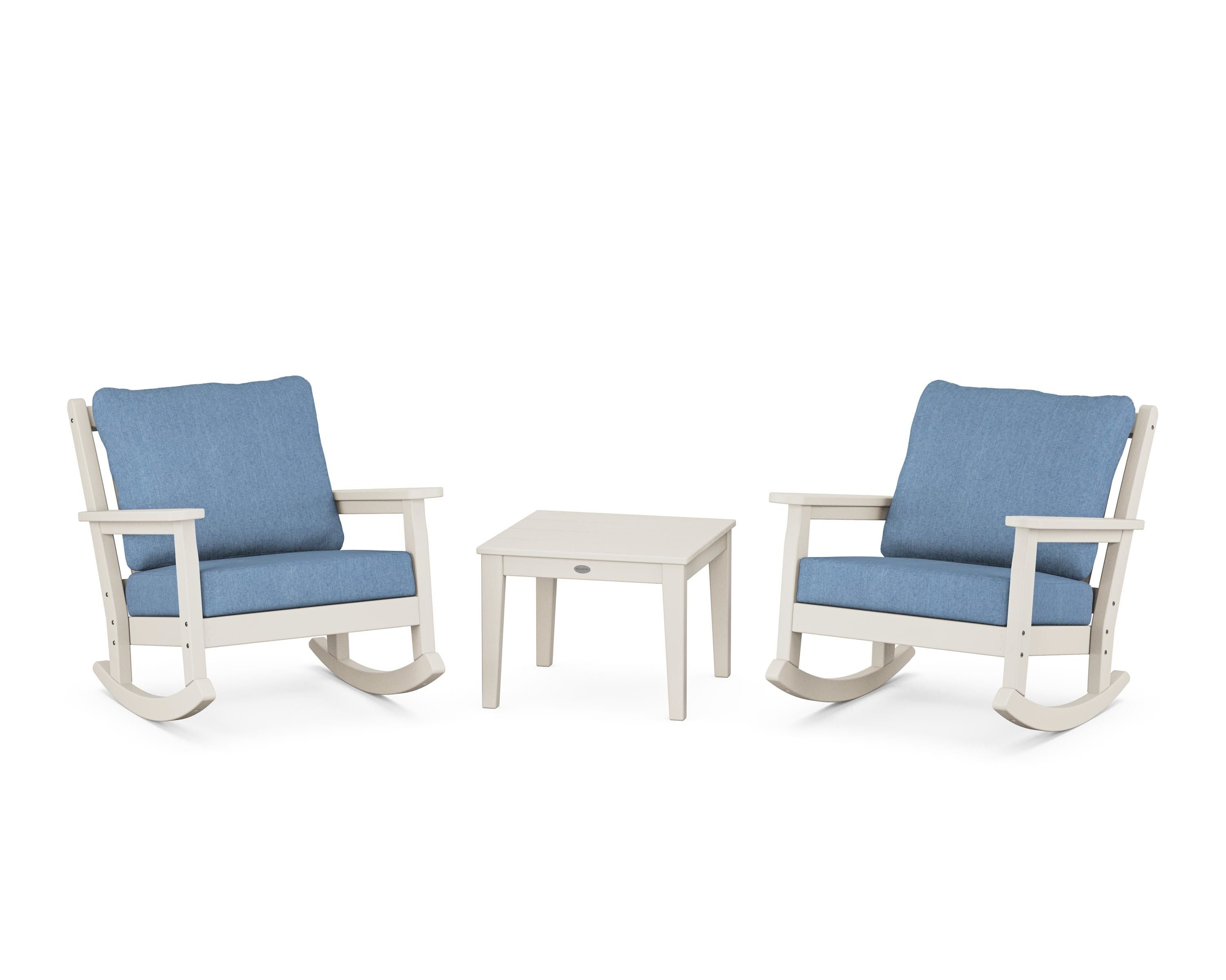 POLYWOOD® Chippendale 3-Piece Deep Seating Rocker Set in Sand / Sky Blue