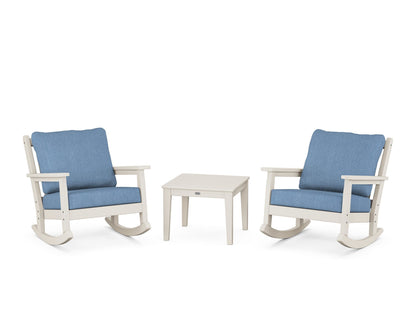 POLYWOOD® Chippendale 3-Piece Deep Seating Rocker Set in Sand / Sky Blue