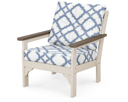POLYWOOD® Vineyard Deep Seating Chair in Sand / Kona / Trellis Sky Blue