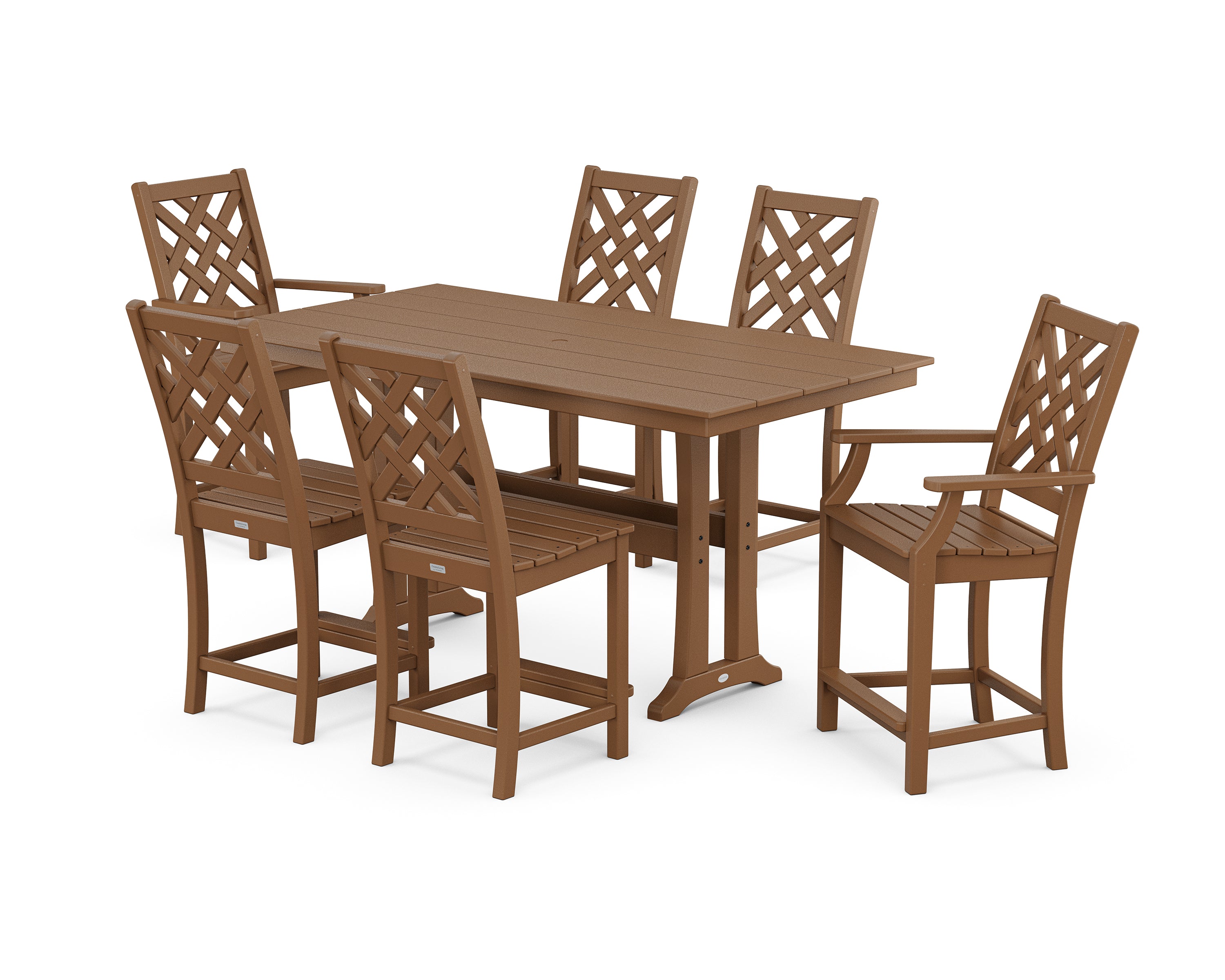 Country Living Wovendale 7-Piece Farmhouse Counter Set with Trestle Legs in Teak